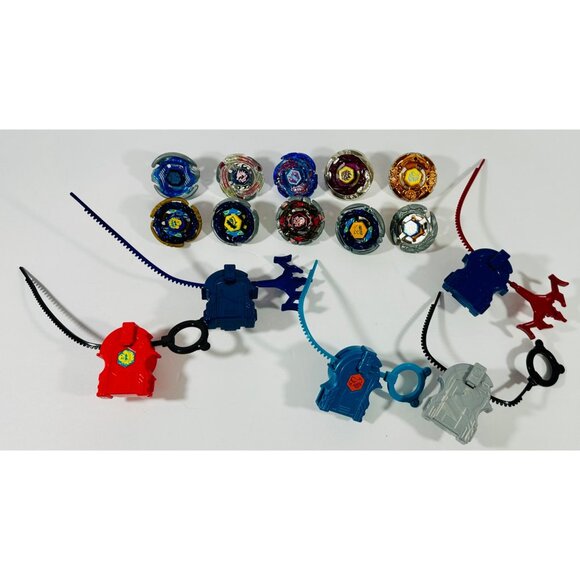 Beyblade Toys Burst Lot Of 10 Tops With 5 Ripcord Launchers Takara Tomy Hasbro - Picture 3 of 14